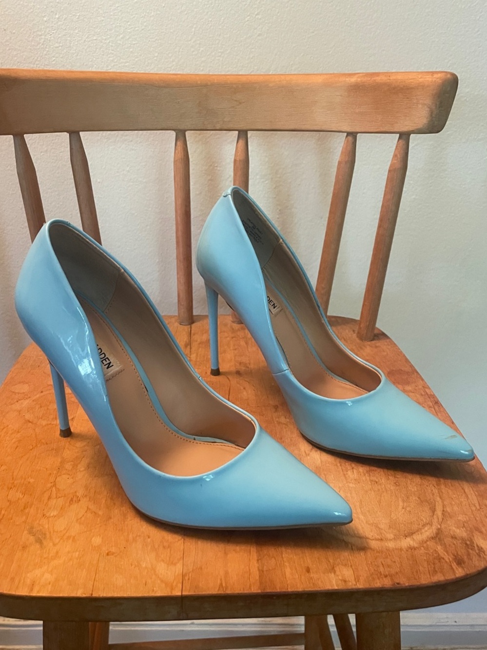 Steve Madden Glossy Sky Blue Pointed-Toe Stiletto Pumps